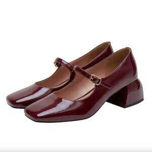 Linea Paolo Block Heel Patent Burgundy Mary Jane